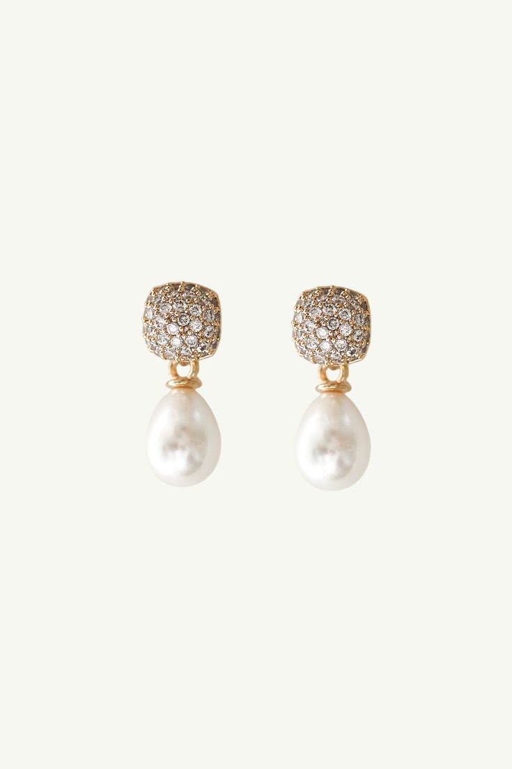 Pave Mini Pearl Drop Earrings