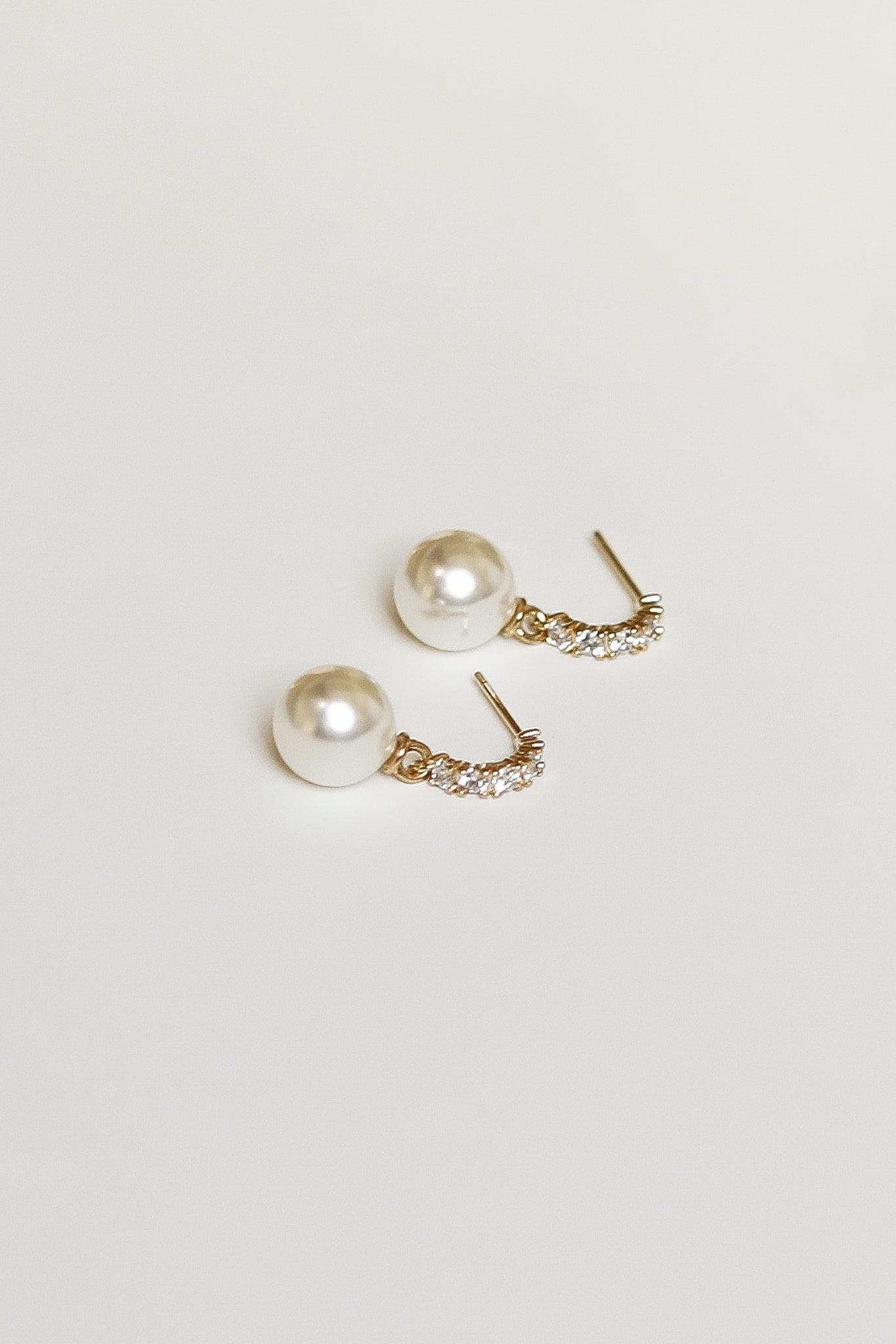 Crystal Huggie Pearl Drop Earrings