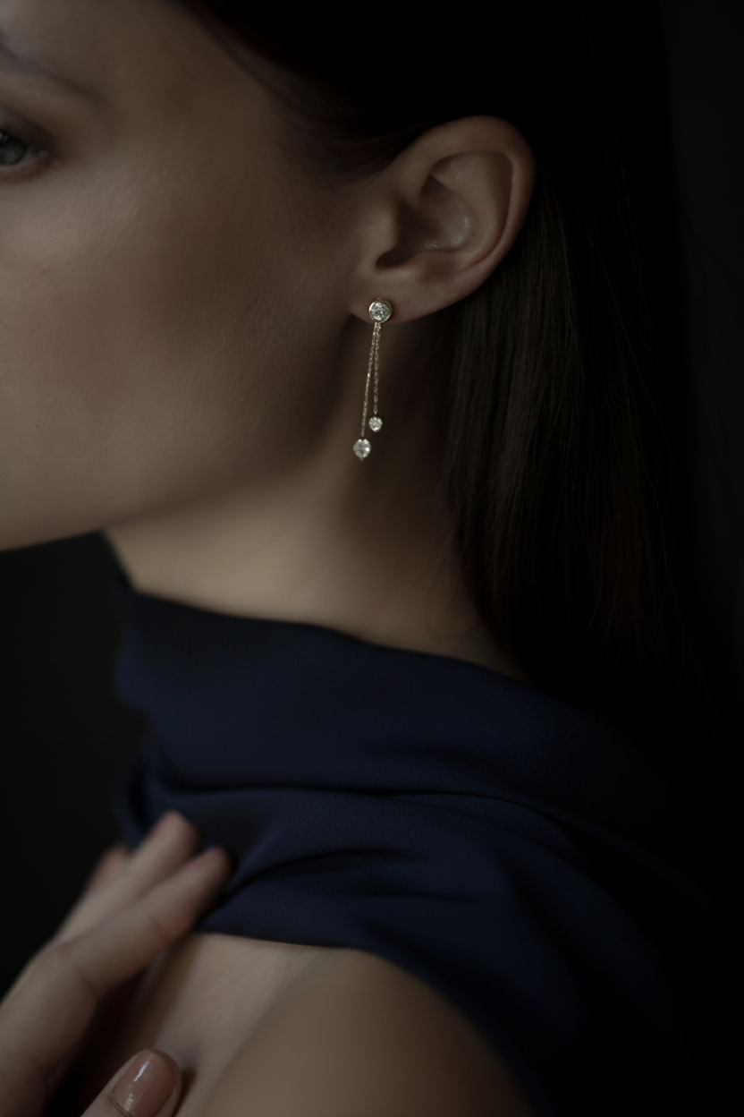 Bezel Convertible Double Strand Earrings