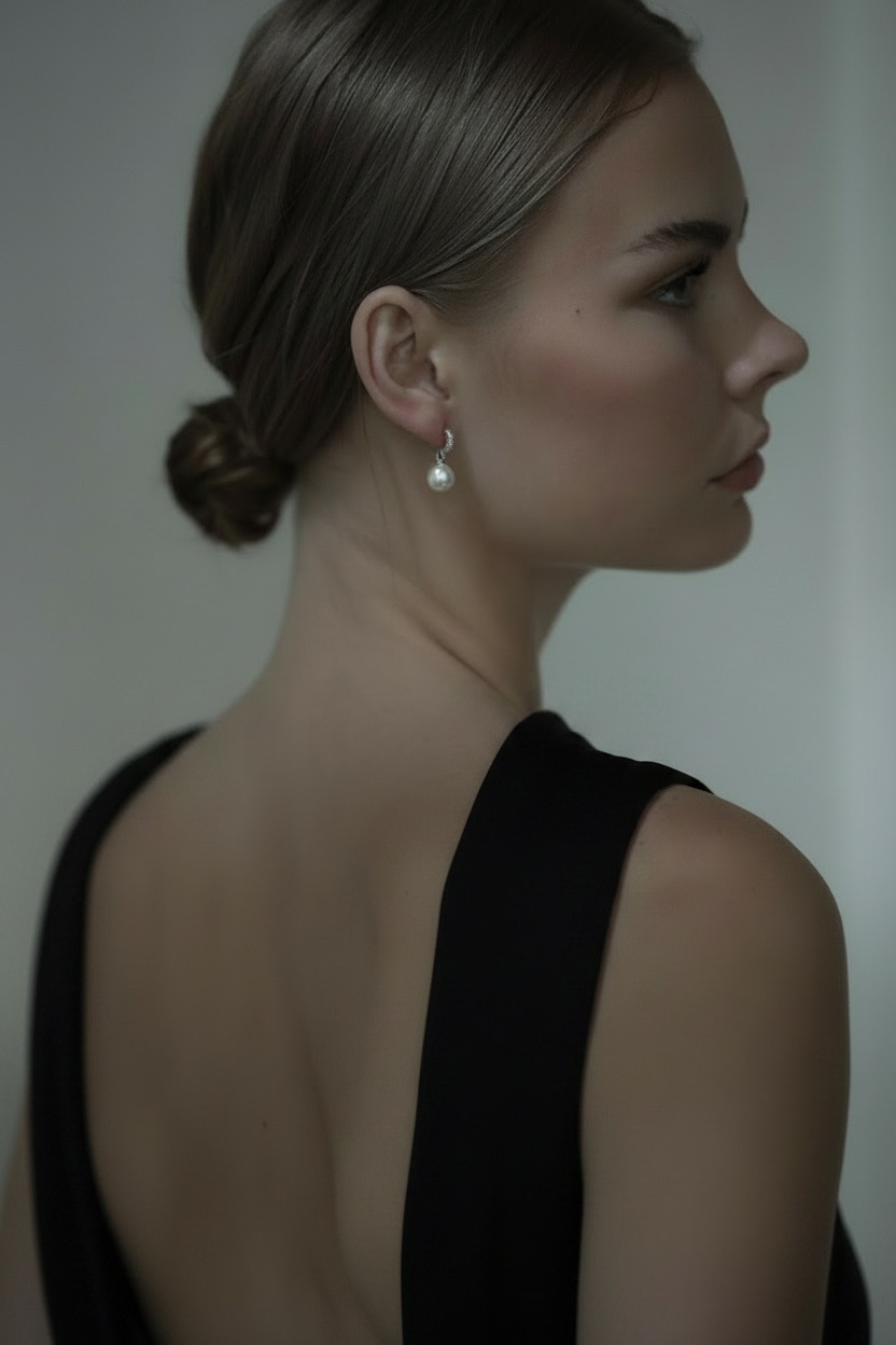 Crystal Huggie Pearl Drop Earrings