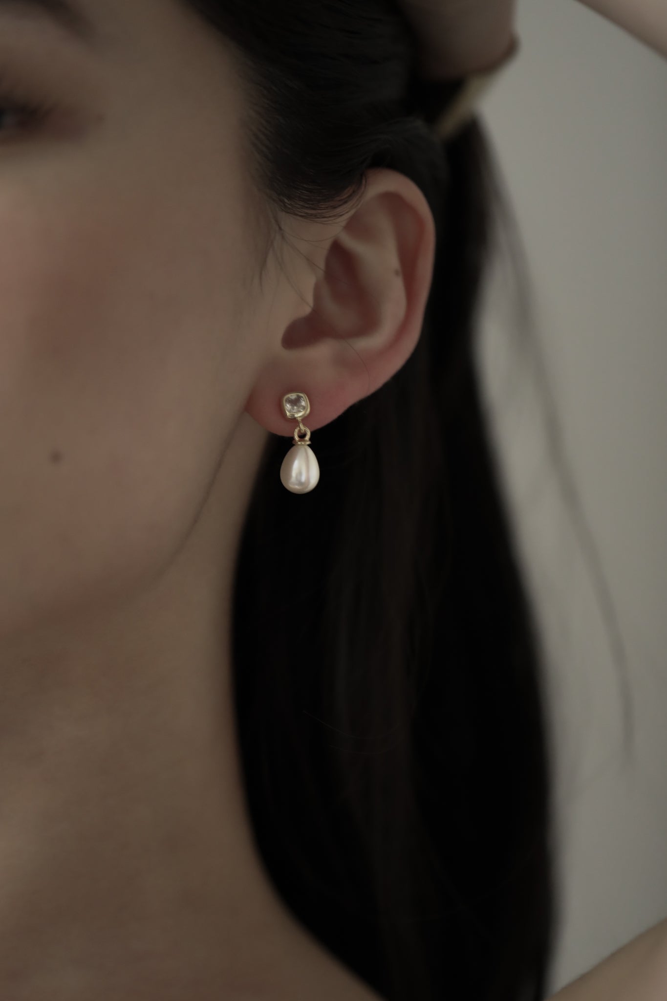 Mini Bezel Pearl Drop Earrings