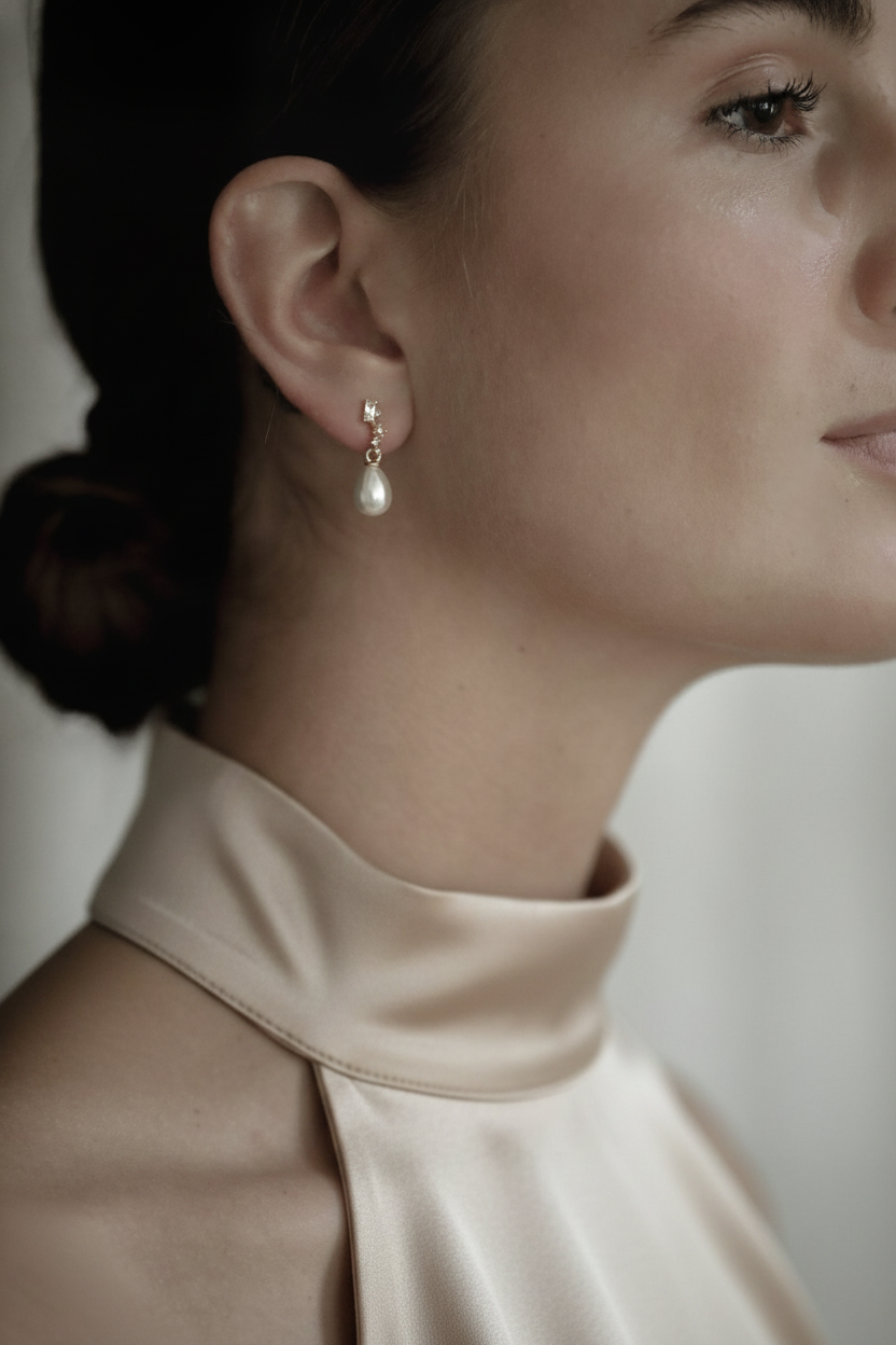 Mini Stacked Crystal Pearl Drop Earrings