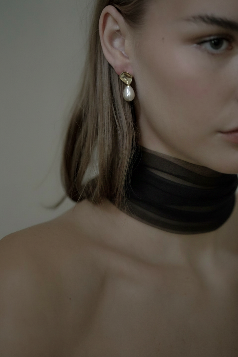 Sculptural Mini Pearl Drop Earrings