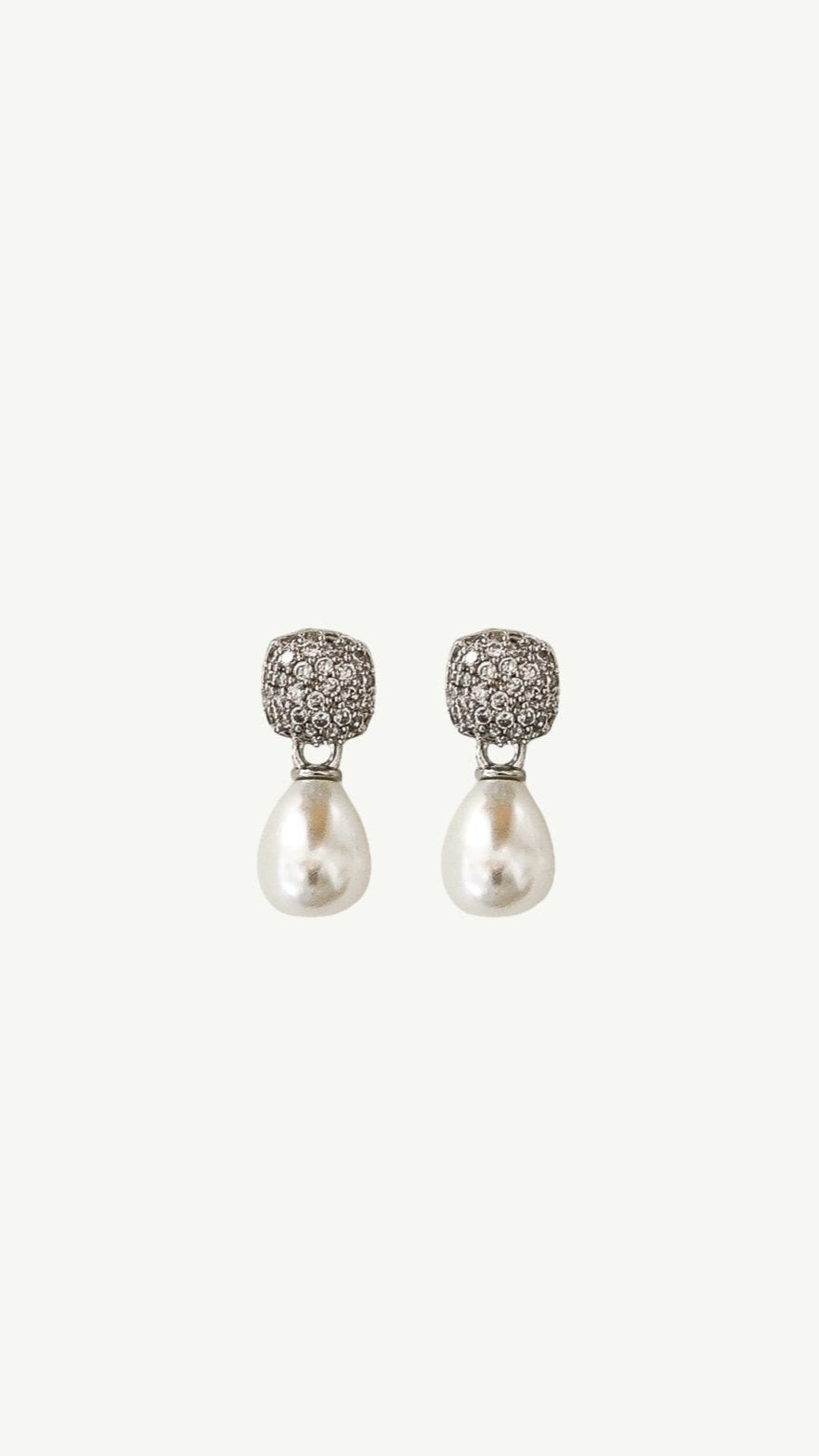 Pave Mini Pearl Drop Earrings