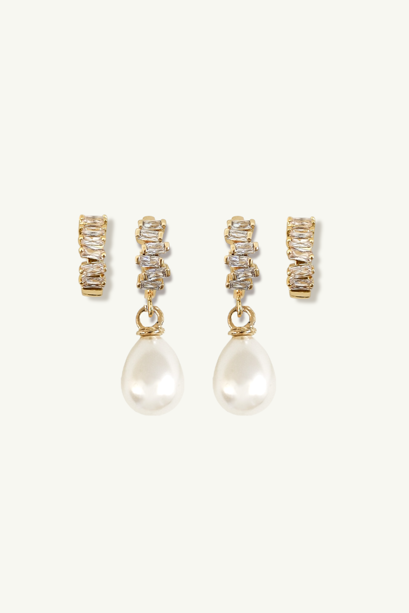 Baguette Pearl Hoop Earring Set