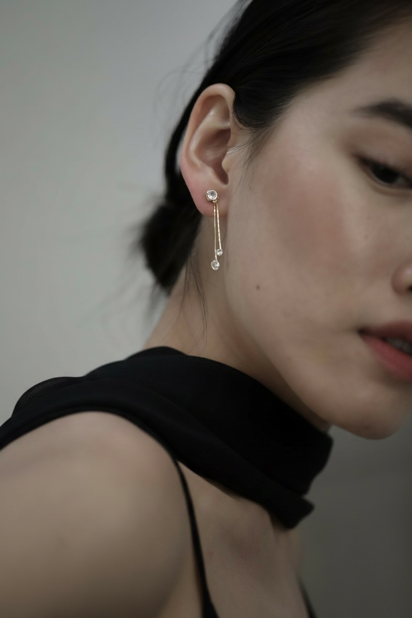 Bezel Convertible Double Strand Earrings