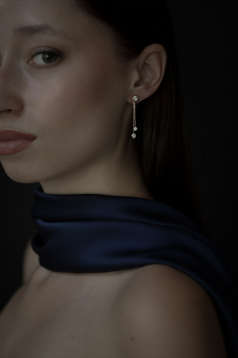 Bezel Convertible Double Strand Earrings