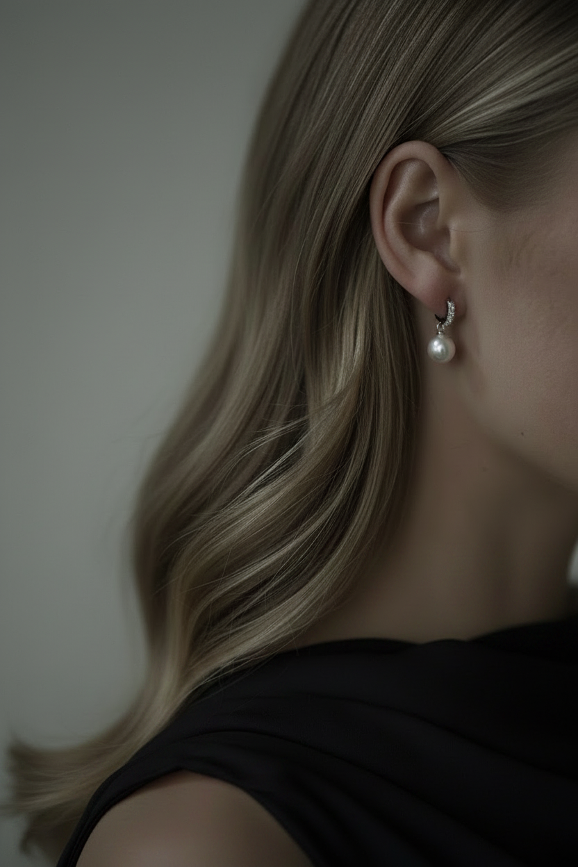 Crystal Huggie Pearl Drop Earrings