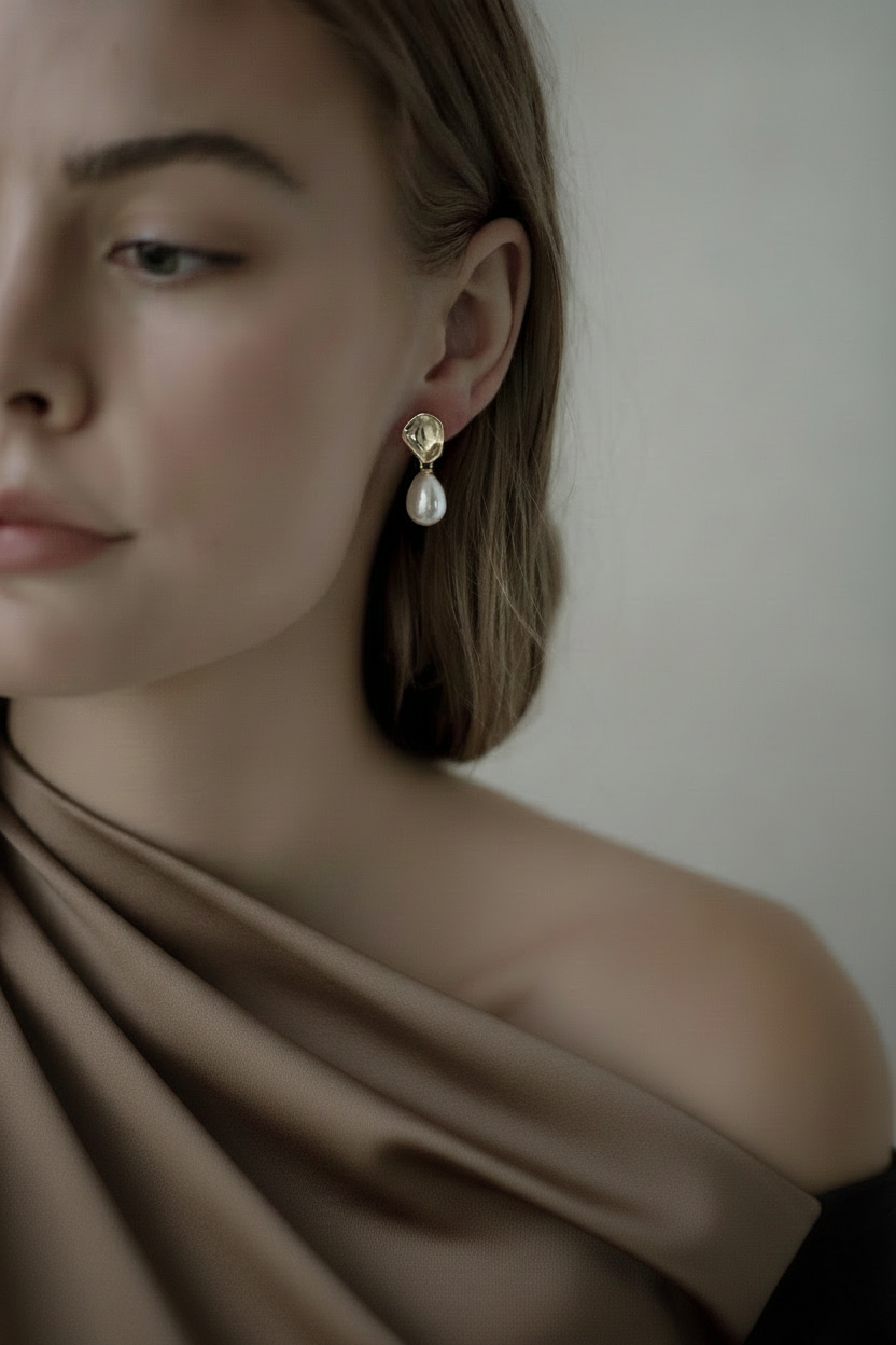 Sculptural Mini Pearl Drop Earrings