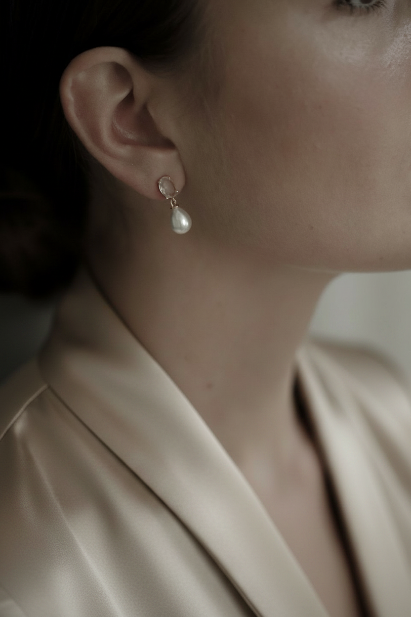 Mini Oval Crystal Pearl Drop Earrings