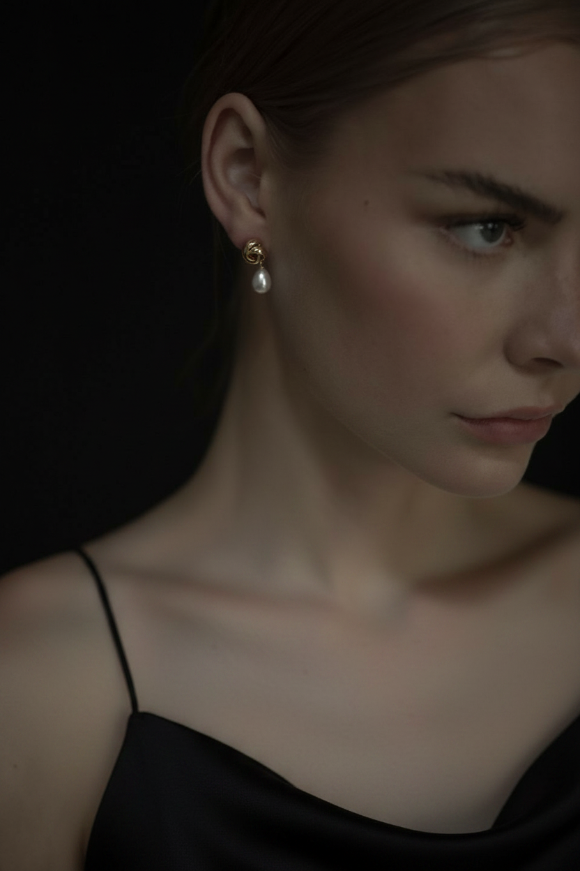Knot Mini Pearl Drop Earrings