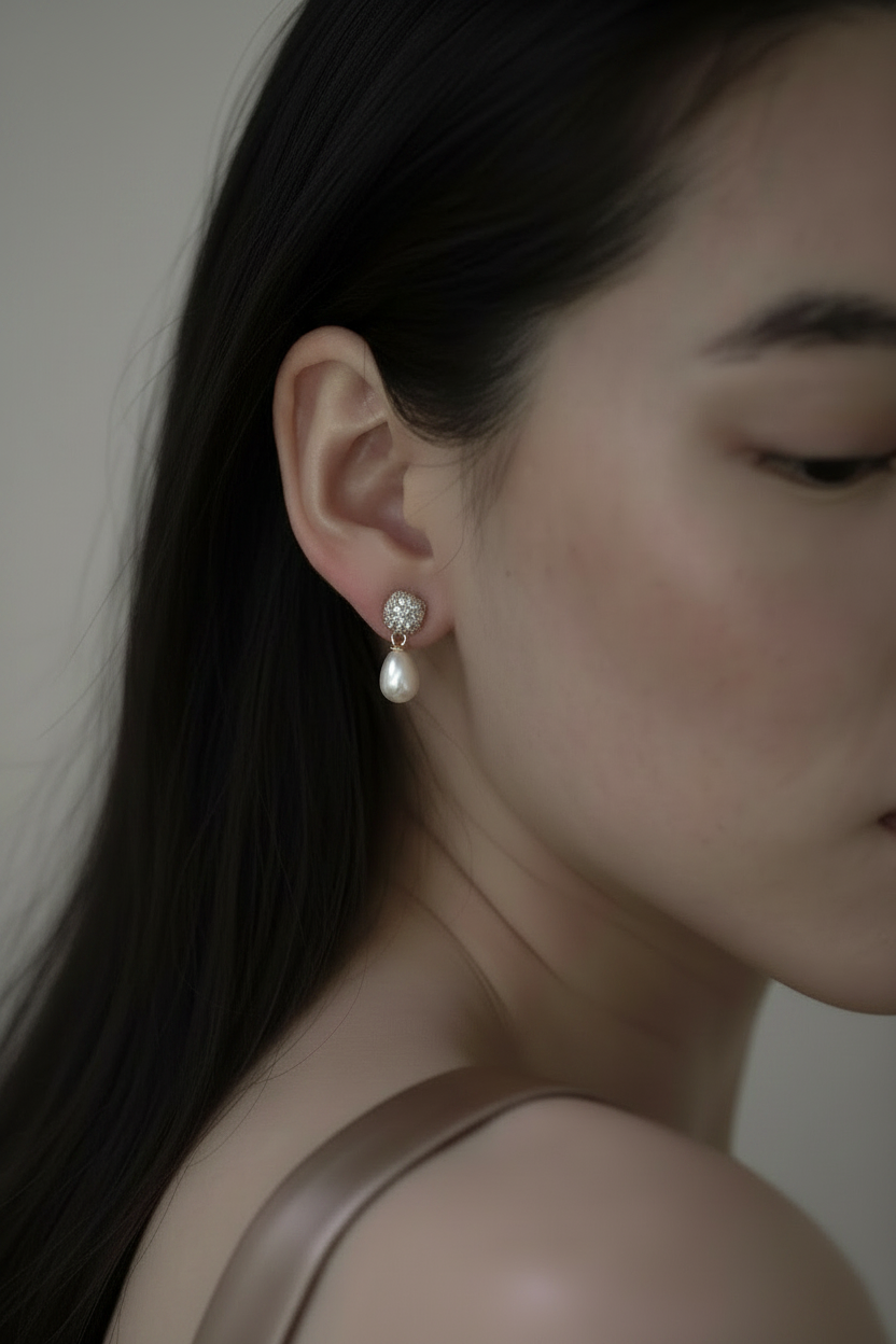 Pave Mini Pearl Drop Earrings